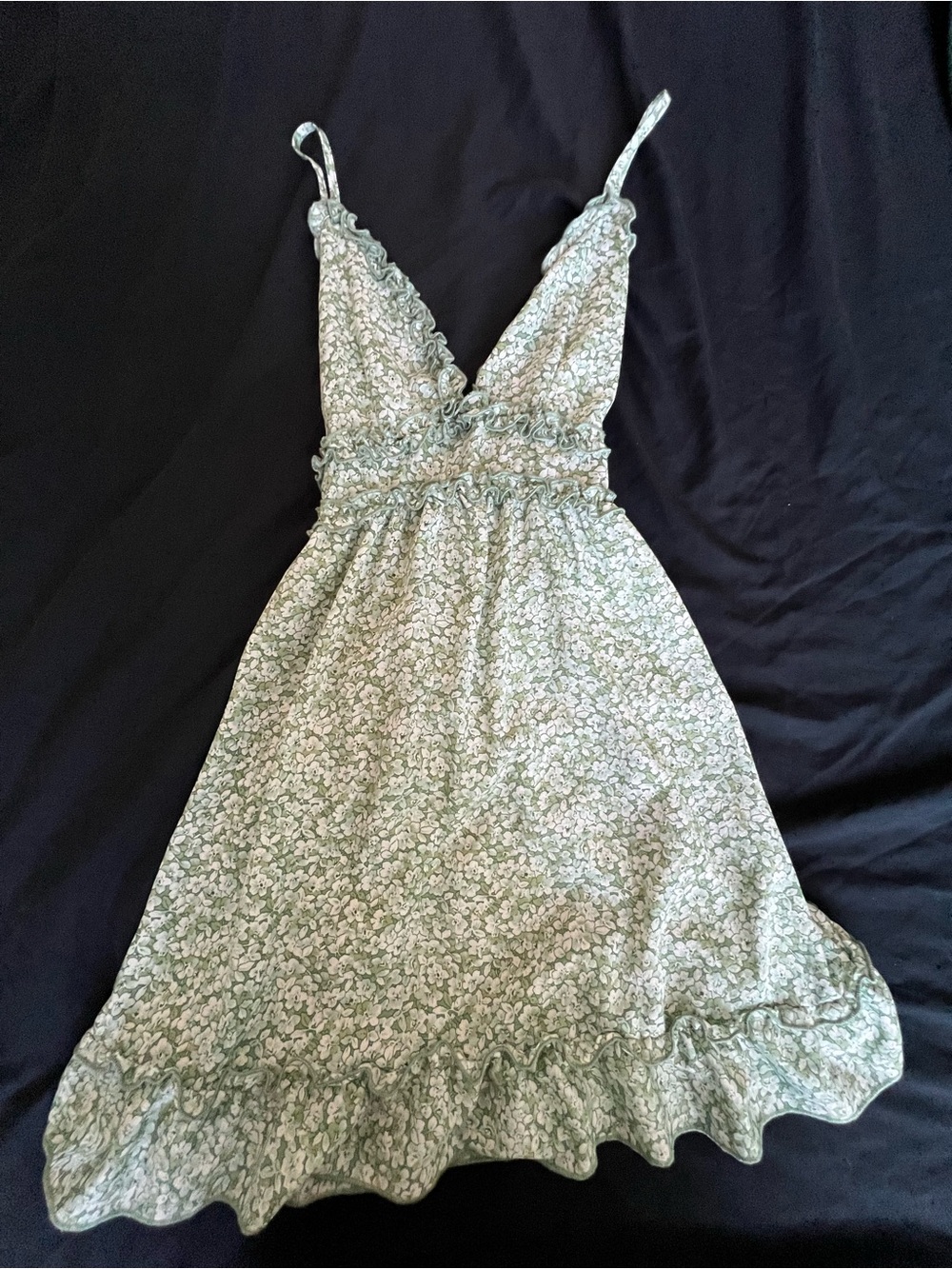 SHEIN Sage Green Floral Ruffle V-Neck Mini Dress